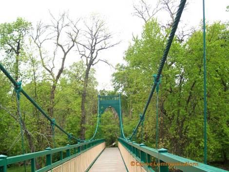 green suspension bridge